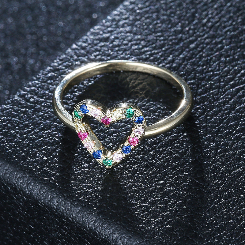 Heart Shape Ring For Women In Simple Style, Copper Material With Electroplated Gold Plating And Zircon Inlay