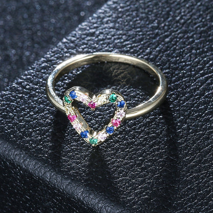 Heart Shape Ring For Women In Simple Style, Copper Material With Electroplated Gold Plating And Zircon Inlay