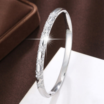 Simple Style Geometric Bangle In Copper With Golden Electroplated Finish And Zircon Inlay