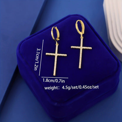 Gold Cross Earrings For Women Featuring Copper Studs And Rhinestone Inlay