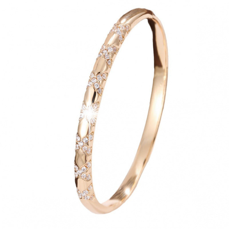 Simple Style Geometric Bangle In Copper With Golden Electroplated Finish And Zircon Inlay