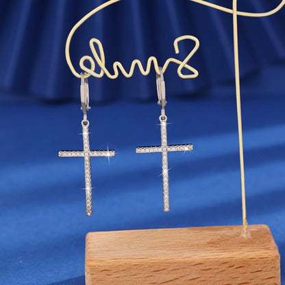 Gold Cross Earrings For Women Featuring Copper Studs And Rhinestone Inlay