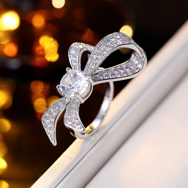Women’s Bow Tie Ring In Gold Electroplated Copper, Elegant Fashion Jewelry, 1 PCS Package