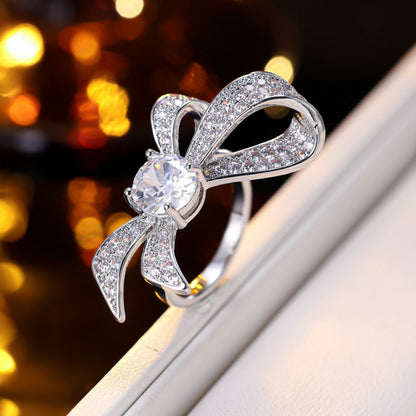 Women’s Bow Tie Ring In Gold Electroplated Copper, Elegant Fashion Jewelry, 1 PCS Package