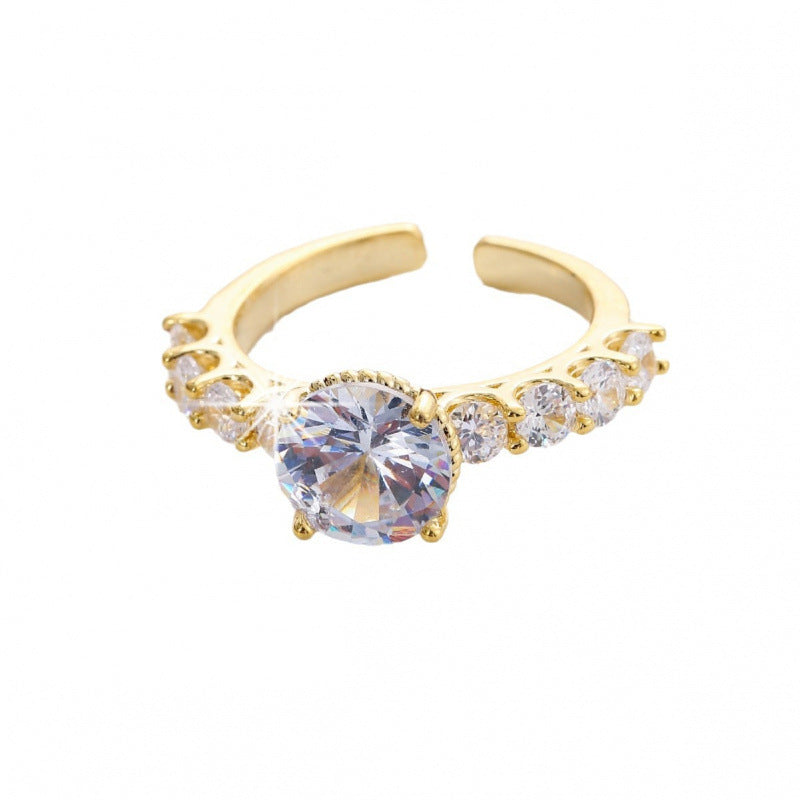 Retro Round Open Ring For Women In Electroplated Copper With Zircon Inlay