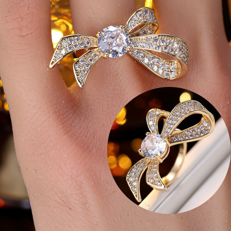 Women’s Bow Tie Ring In Gold Electroplated Copper, Elegant Fashion Jewelry, 1 PCS Package