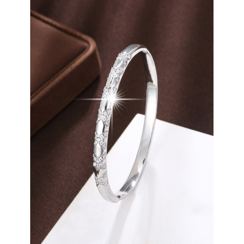 Simple Style Geometric Bangle In Copper With Golden Electroplated Finish And Zircon Inlay