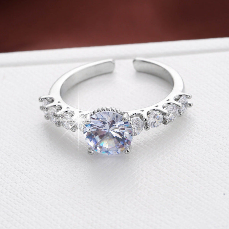 Retro Round Open Ring For Women In Electroplated Copper With Zircon Inlay