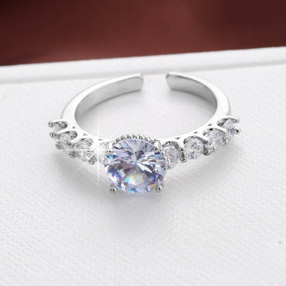 Retro Round Open Ring For Women In Electroplated Copper With Zircon Inlay