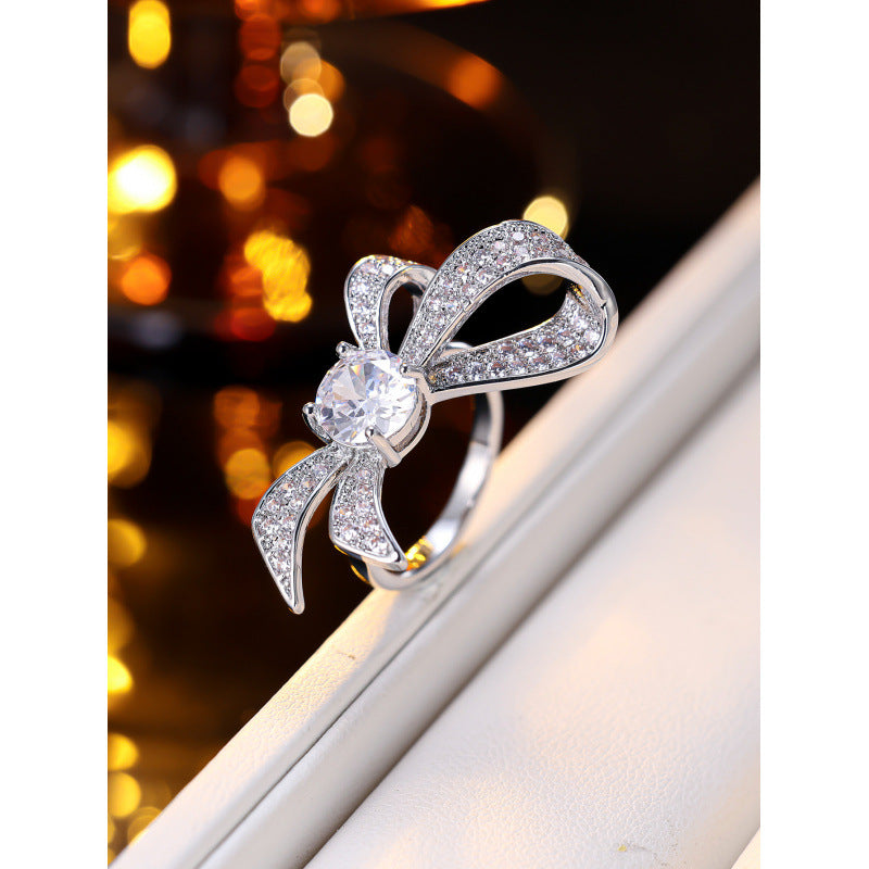 Women’s Bow Tie Ring In Gold Electroplated Copper, Elegant Fashion Jewelry, 1 PCS Package