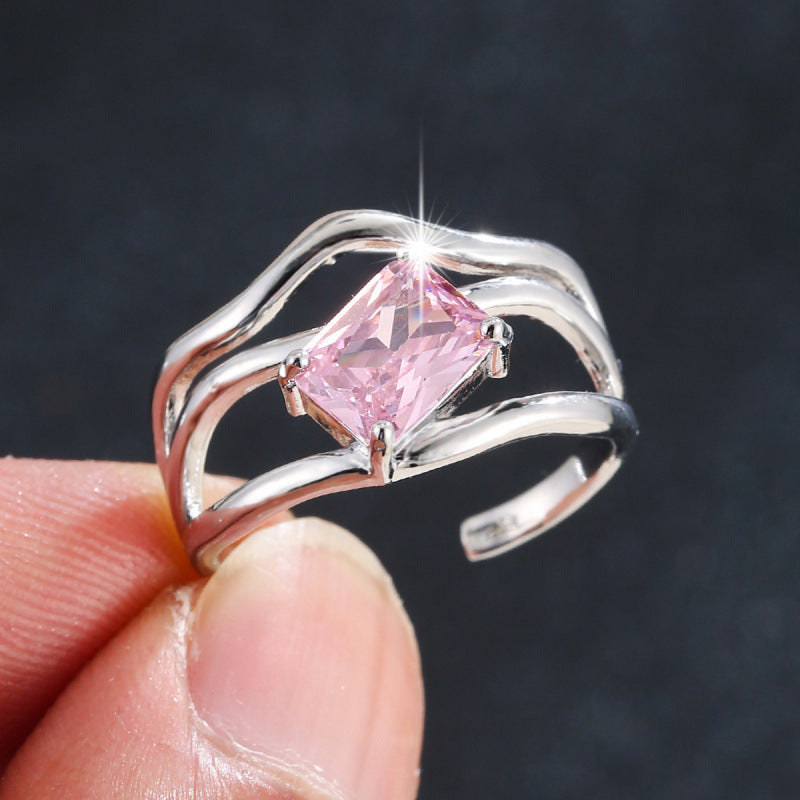 Geometric Open Ring For Women In Gold Copper With Zircon Inlay