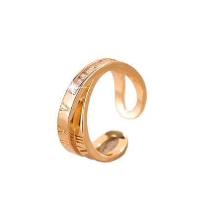 Retro Style Women’s Crossover Open Ring In Copper With Real Gold Plating And Zircon Inlay