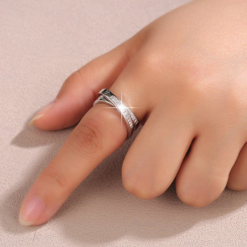 Retro Style Women’s Crossover Open Ring In Copper With Real Gold Plating And Zircon Inlay