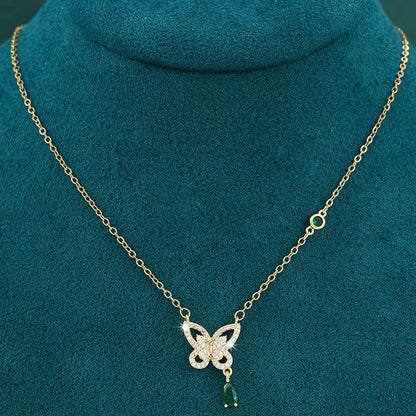 Butterfly Necklace For Women With Copper Pendant And Rhinestone Inlay On Cable Chain