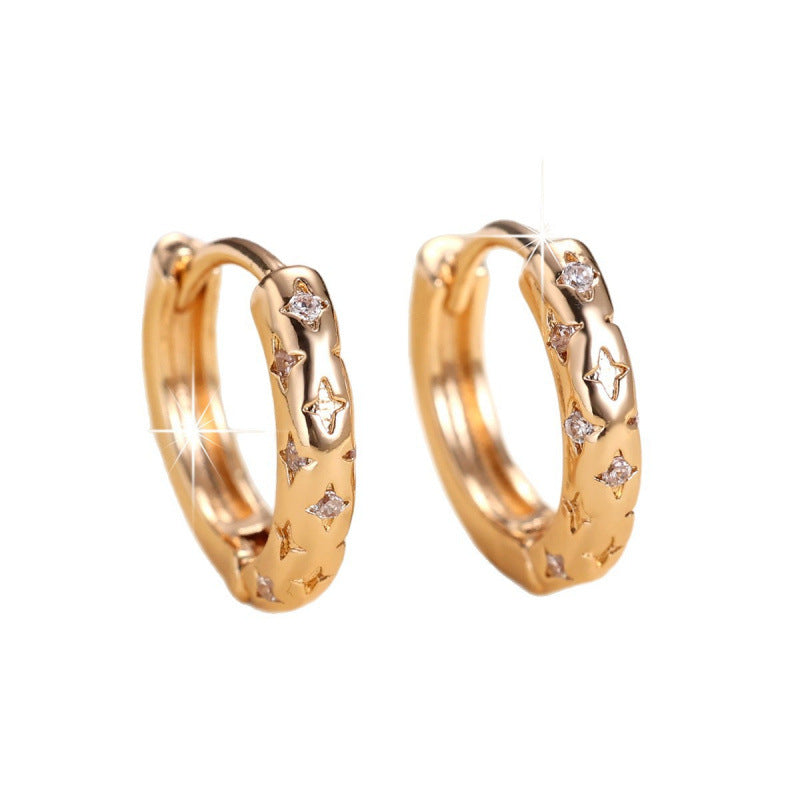 Starburst Earrings For Women In Gold Featuring Copper Ear Pins And Zircon Inlay