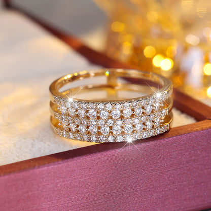 Geometric Copper Ring For Women With Zircon Inlay In Gold