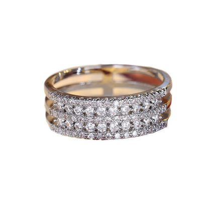 Geometric Copper Ring For Women With Zircon Inlay In Gold