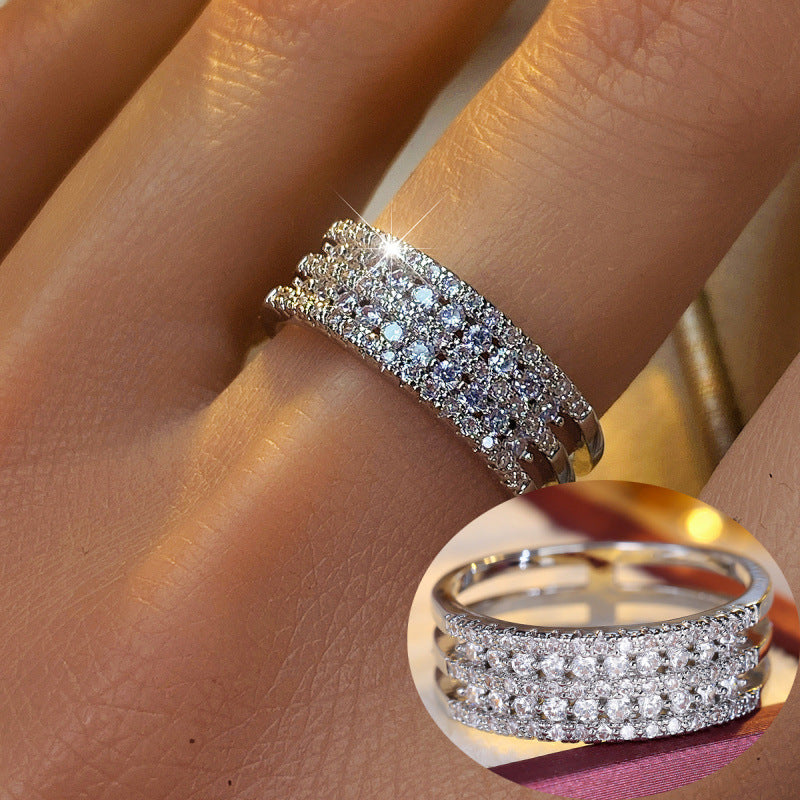 Geometric Copper Ring For Women With Zircon Inlay In Gold