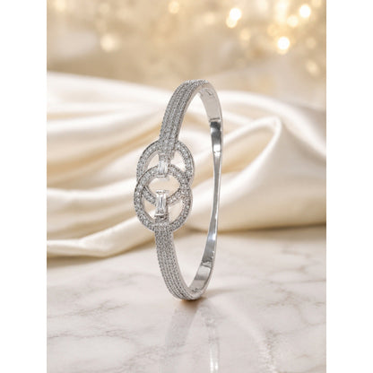 Double Ring Copper Bangle With Zircon Inlay, Electroplated Gold Plating, Elegant Gold Finish