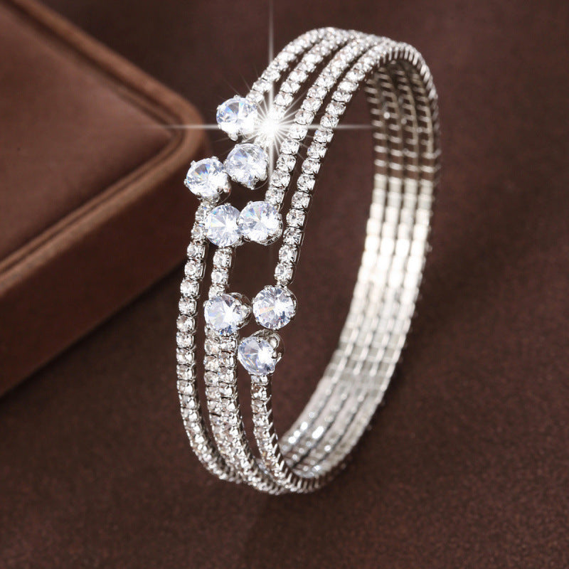 Inlay Bangle Featuring Rhinestones, Copper Material With Gold Electroplated Finish