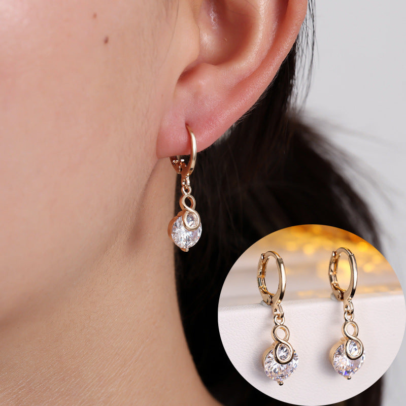 Infinity For Women Basic Style Dangling Earrings In Gold Copper With Zircon Inlay