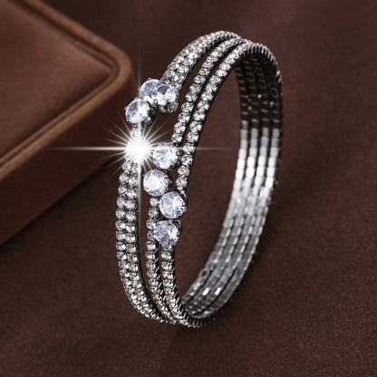 Inlay Bangle Featuring Rhinestones, Copper Material With Gold Electroplated Finish