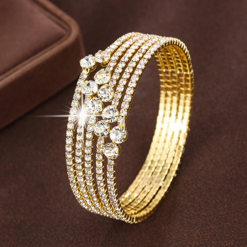 Women’s Copper Bangle With Electroplated Gold Plating And Rhinestone Inlay