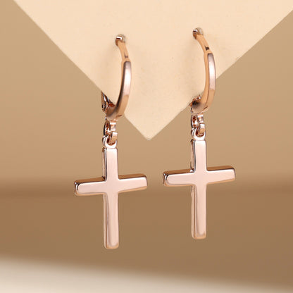 Cross Drop Earrings For Unisex Featuring Real Gold Plated Copper Material In Simple Style