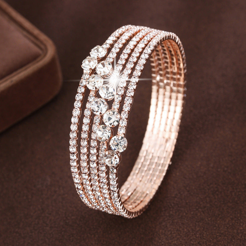 Women’s Copper Bangle With Electroplated Gold Plating And Rhinestone Inlay