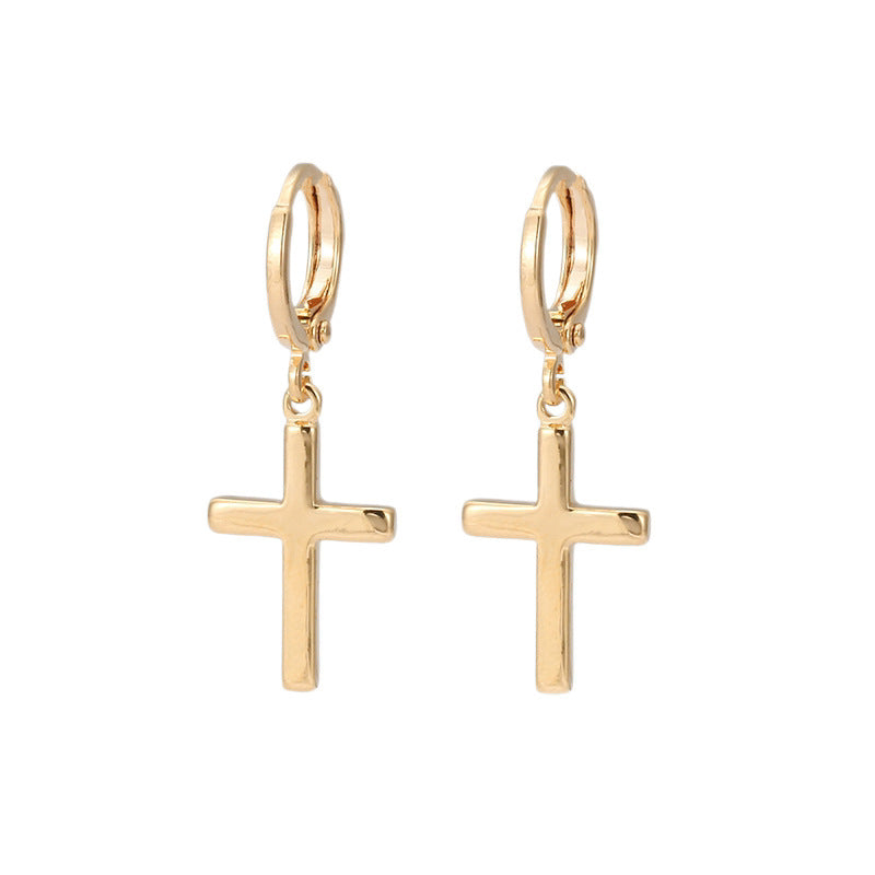 Cross Drop Earrings For Unisex Featuring Real Gold Plated Copper Material In Simple Style