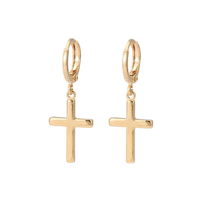 Cross Drop Earrings For Unisex Featuring Real Gold Plated Copper Material In Simple Style