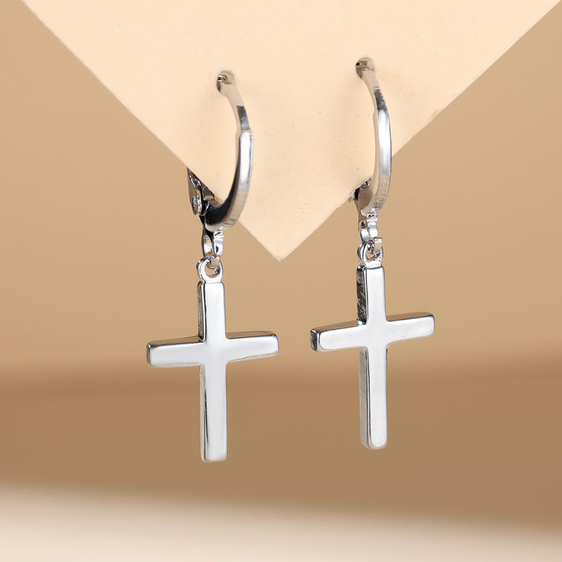 Cross Drop Earrings For Unisex Featuring Real Gold Plated Copper Material In Simple Style
