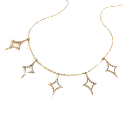Rhombus Necklace For Women In Electroplated Copper With Rhinestone Inlay, 1 Set Jewelry Set