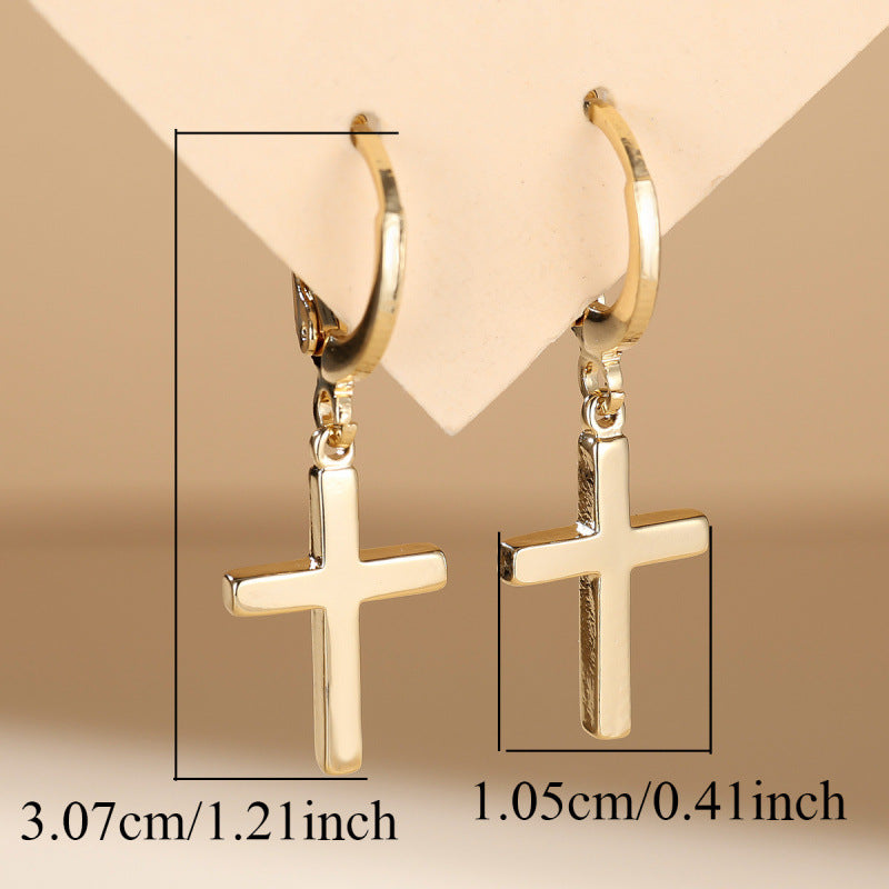 Cross Drop Earrings For Unisex Featuring Real Gold Plated Copper Material In Simple Style