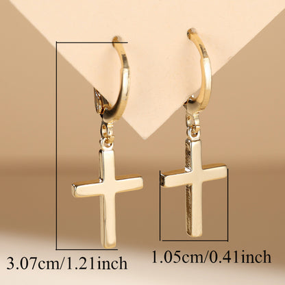 Cross Drop Earrings For Unisex Featuring Real Gold Plated Copper Material In Simple Style