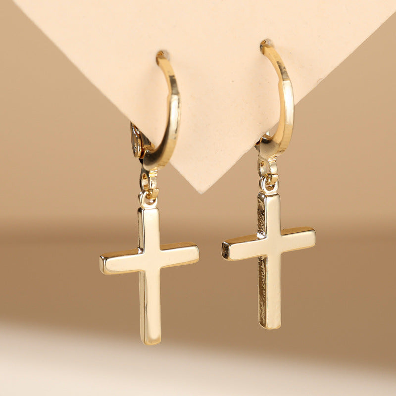Cross Drop Earrings For Unisex Featuring Real Gold Plated Copper Material In Simple Style