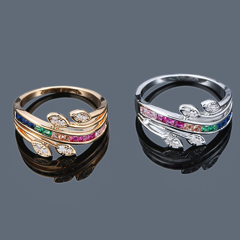 Rainbow Electroplated Copper Ring For Women Featuring Zircon Inlay