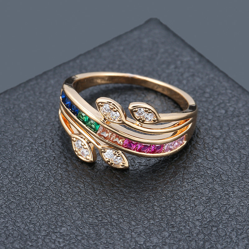 Rainbow Electroplated Copper Ring For Women Featuring Zircon Inlay