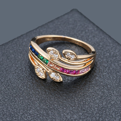 Rainbow Electroplated Copper Ring For Women Featuring Zircon Inlay