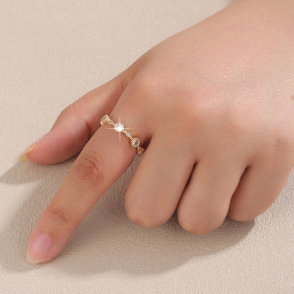 Geometric Open Ring For Women In Simple Style With Bezel Setting, Electroplated Copper And Zircon Inlay