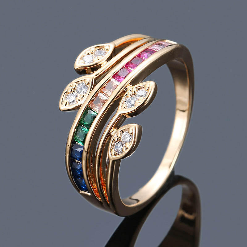 Rainbow Electroplated Copper Ring For Women Featuring Zircon Inlay