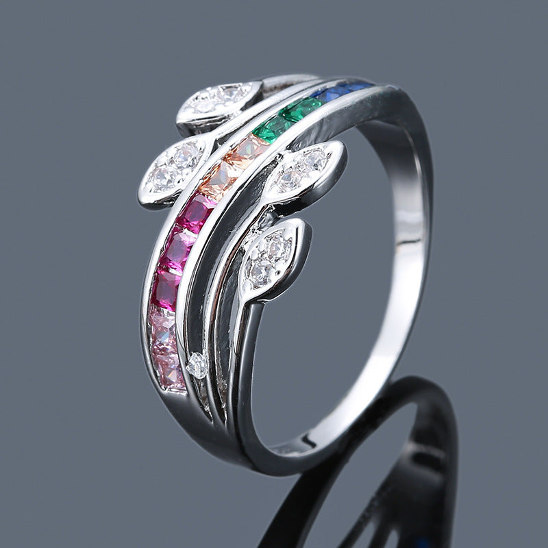 Rainbow Electroplated Copper Ring For Women Featuring Zircon Inlay