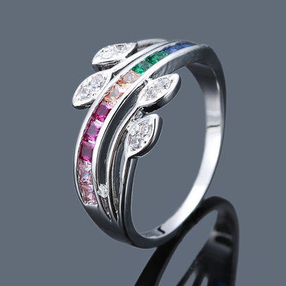 Rainbow Electroplated Copper Ring For Women Featuring Zircon Inlay