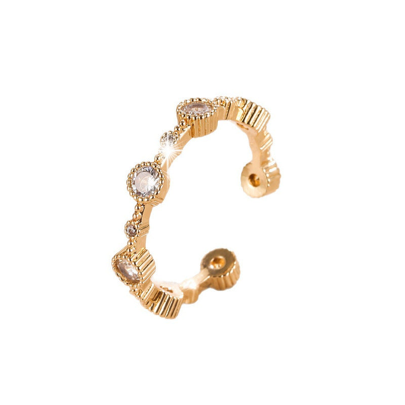 Geometric Open Ring For Women In Simple Style With Bezel Setting, Electroplated Copper And Zircon Inlay