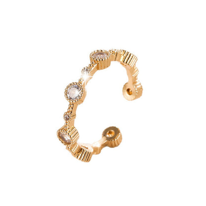 Geometric Open Ring For Women In Simple Style With Bezel Setting, Electroplated Copper And Zircon Inlay