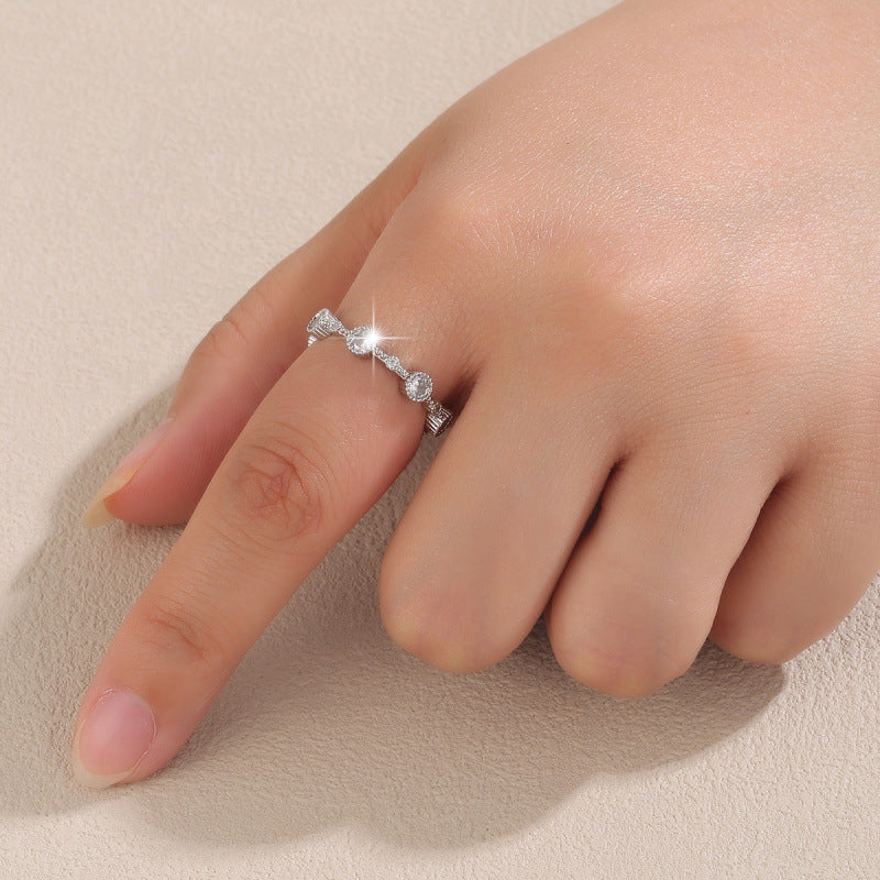 Geometric Open Ring For Women In Simple Style With Bezel Setting, Electroplated Copper And Zircon Inlay