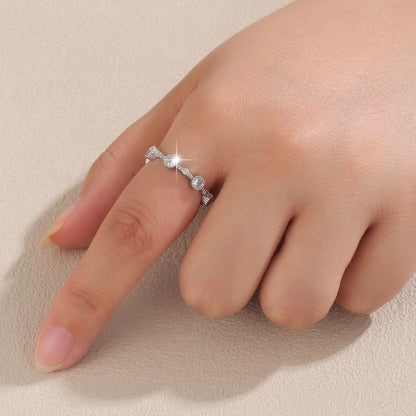 Geometric Open Ring For Women In Simple Style With Bezel Setting, Electroplated Copper And Zircon Inlay