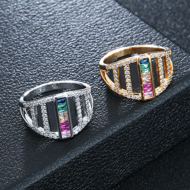 Sweet Square Ring For Women In Electroplated Copper With Zircon Inlay
