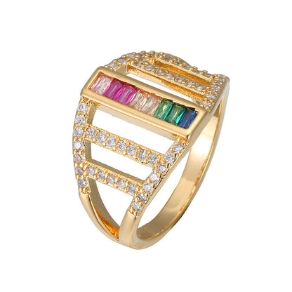 Sweet Square Ring For Women In Electroplated Copper With Zircon Inlay