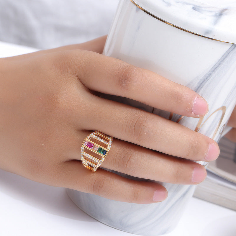 Sweet Square Ring For Women In Electroplated Copper With Zircon Inlay